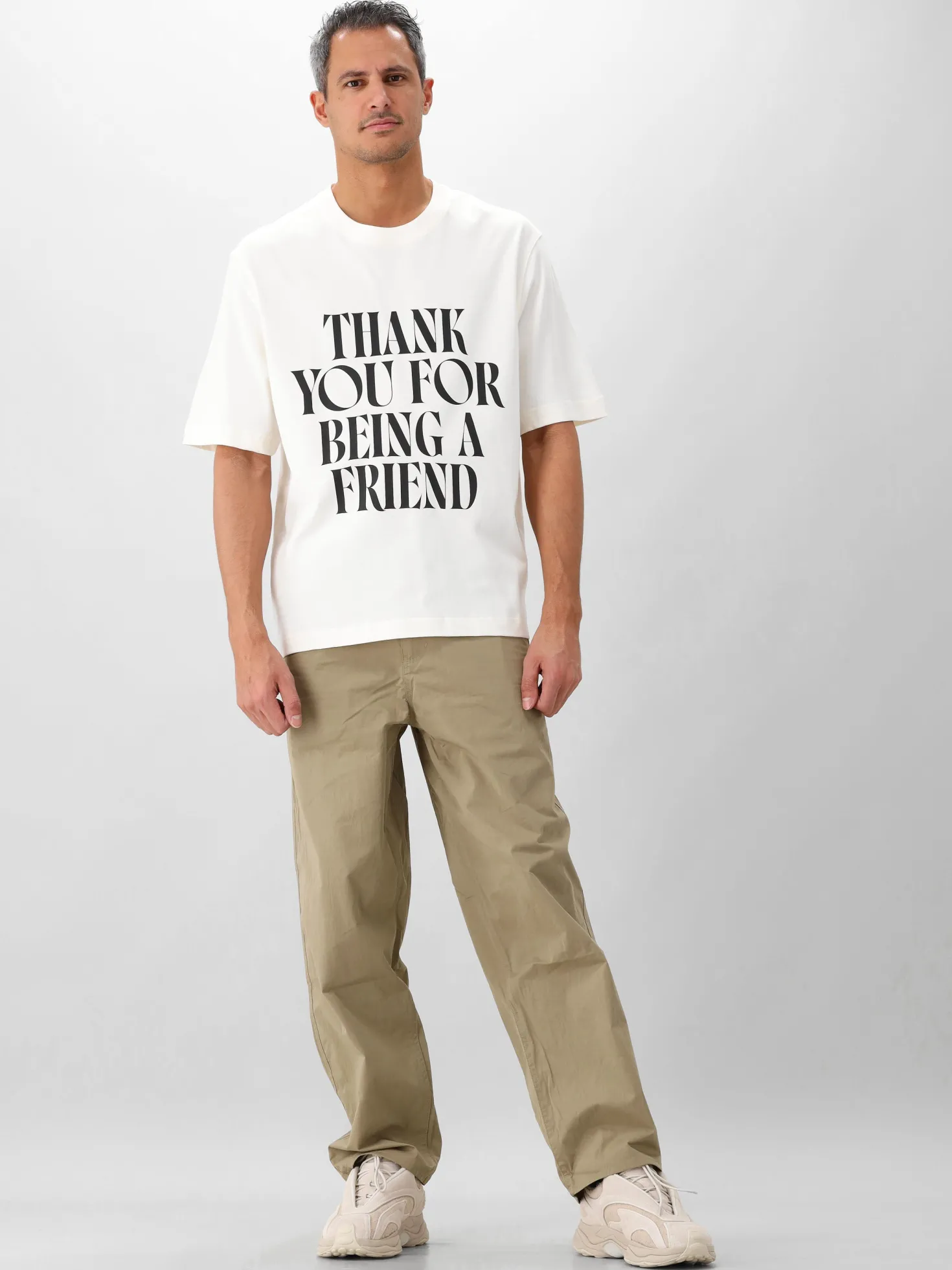 AMI Paris T-shirt Beige Signature Print Teeshirt