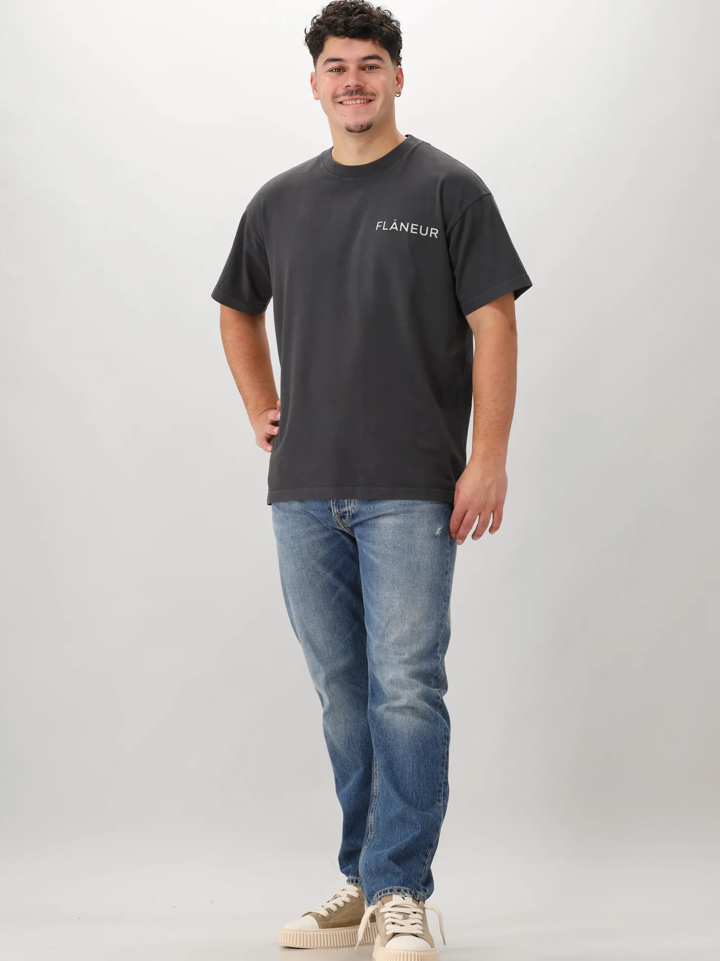 Flâneur T-shirt Zwart Double Logo