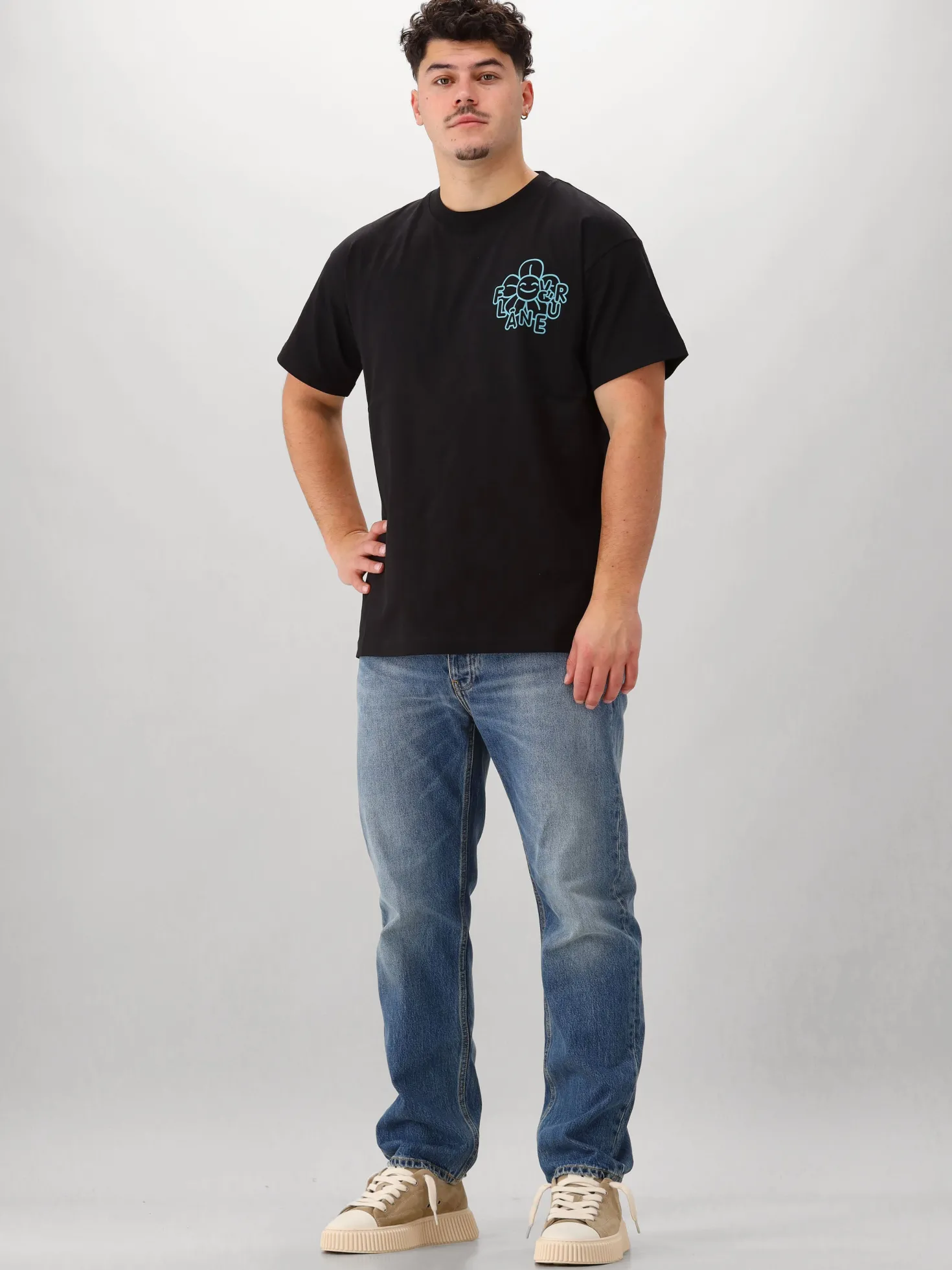 Flâneur T-shirt Zwart Happy Flower