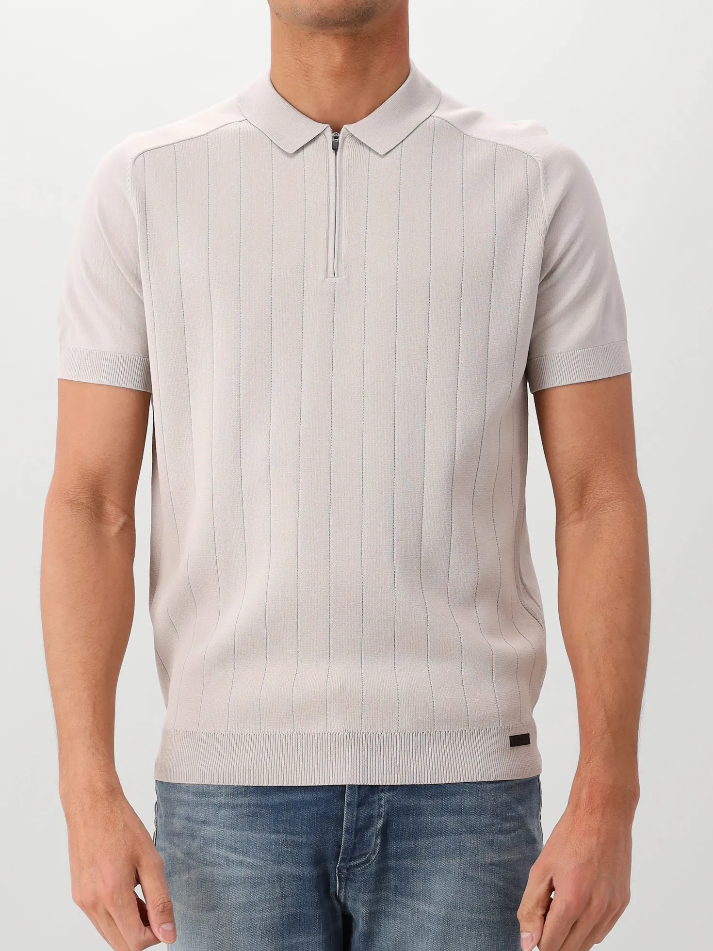 Genti Gebreide Polo Beige Zip SS