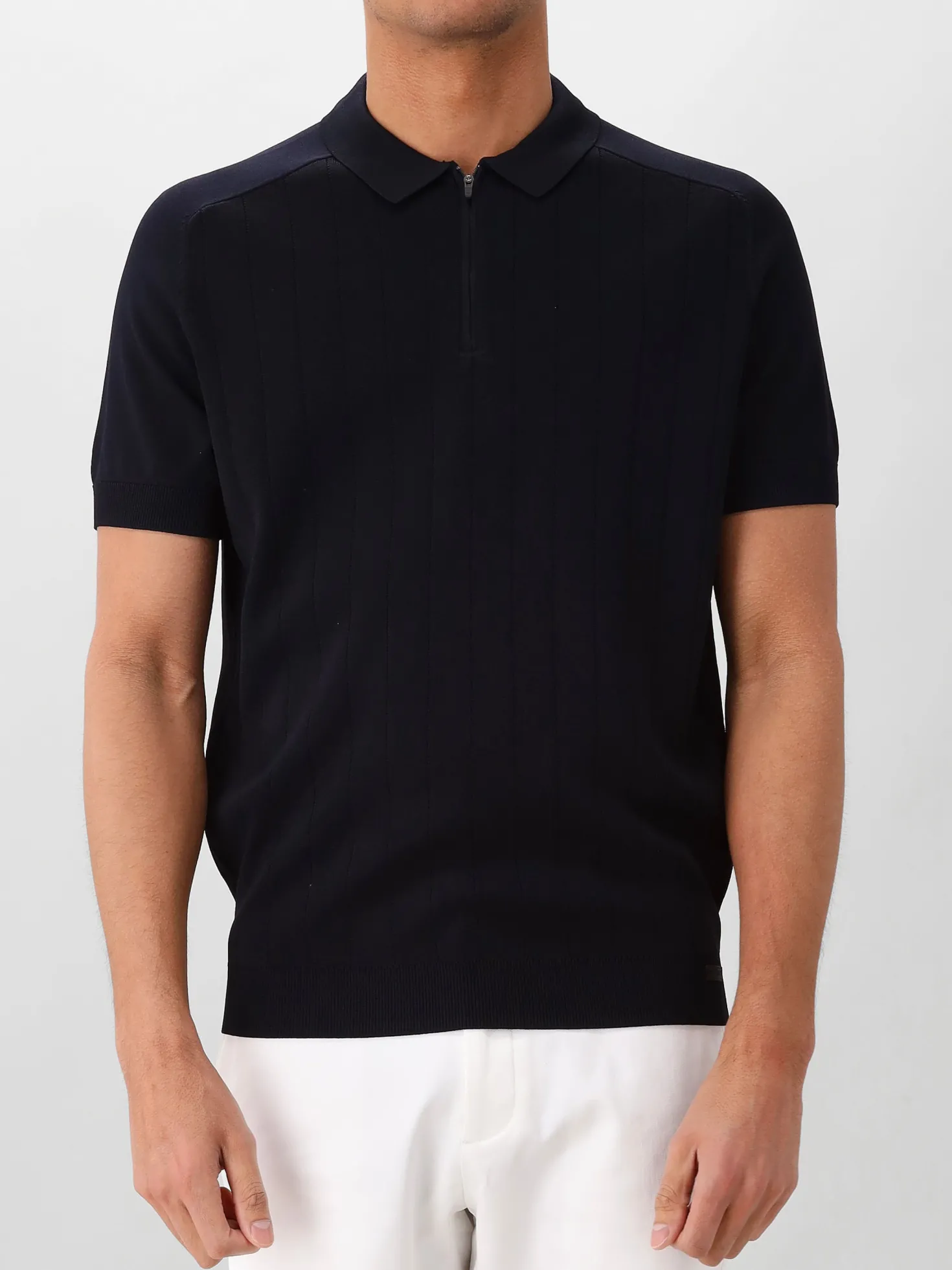 Genti Gebreide Polo Blauw Zip SS
