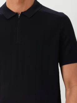 Genti Gebreide Polo Blauw Zip SS