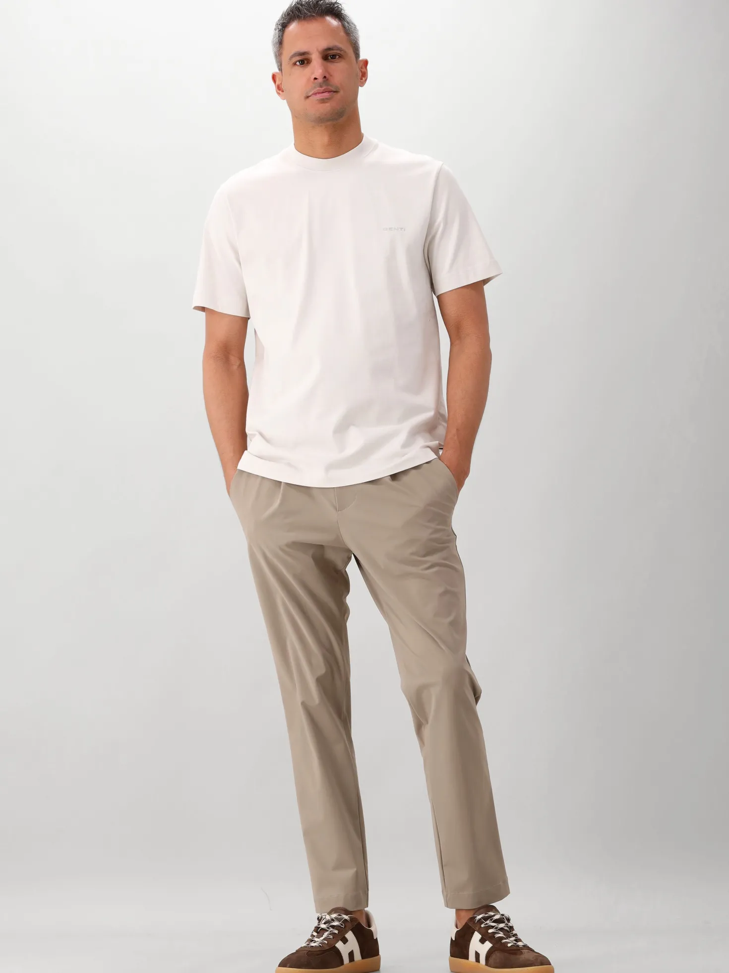Genti T-shirt Gebroken Wit/Grijs SS