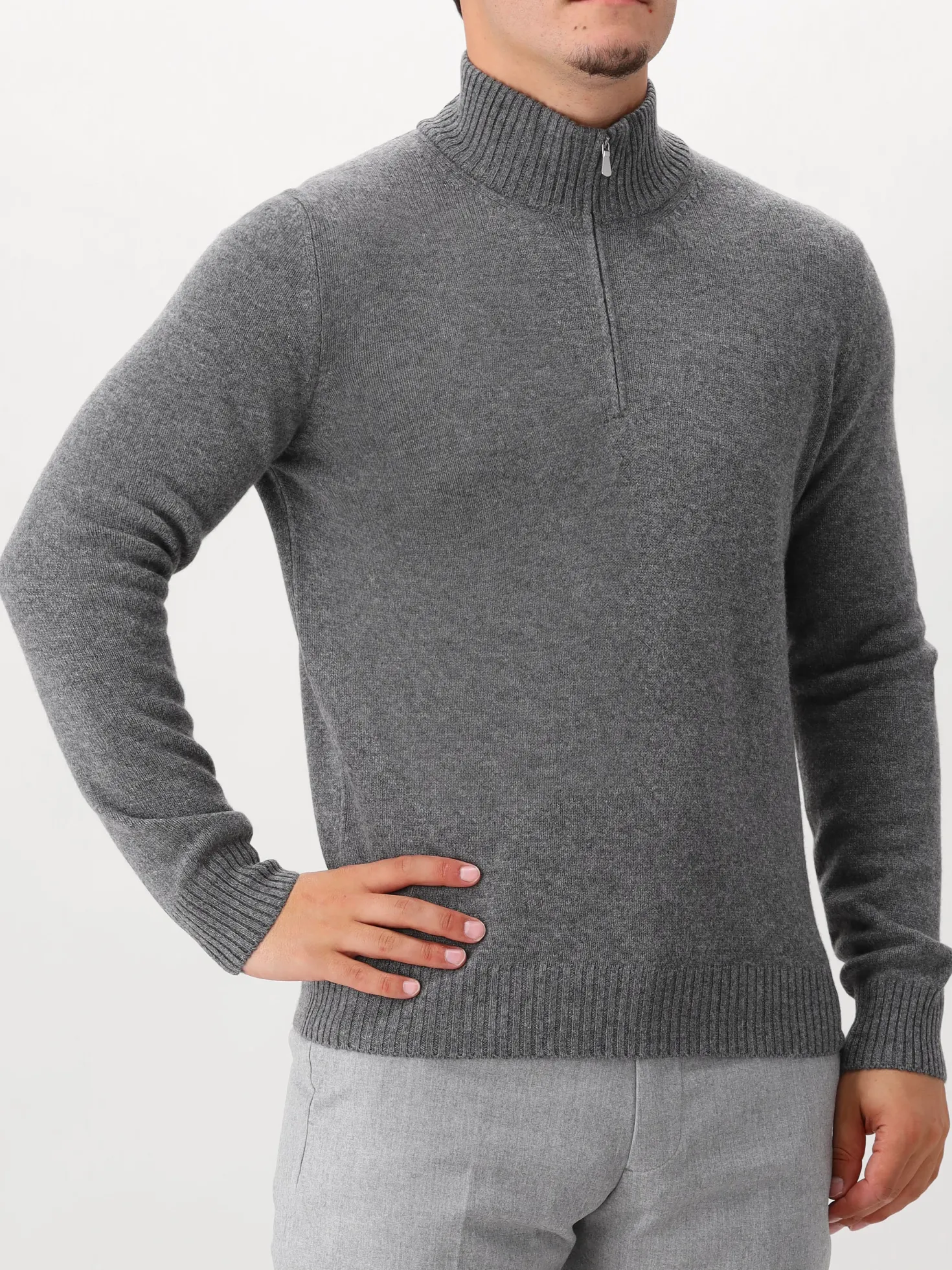 Gran Sasso Gebreide Half Zip Grijs