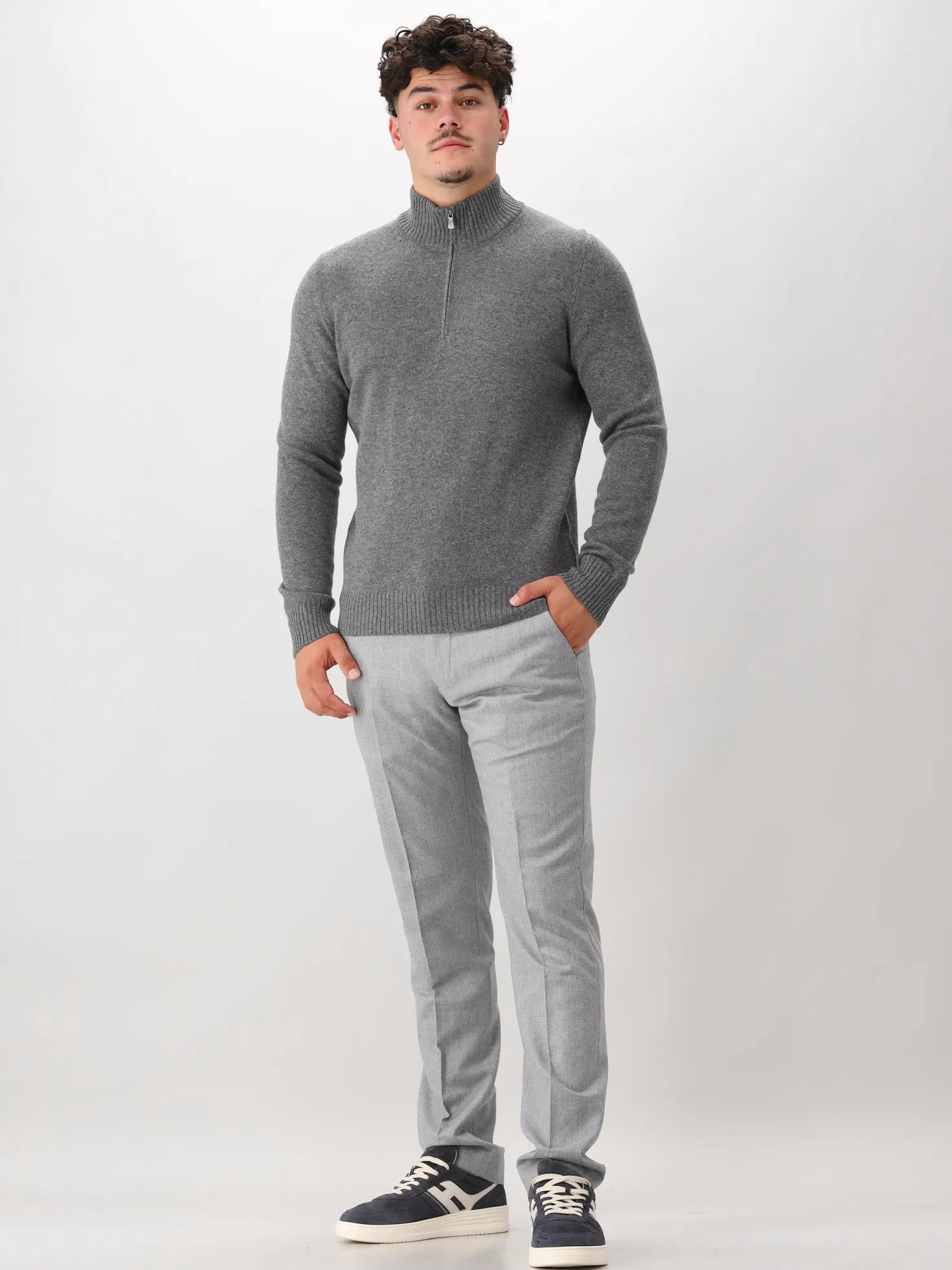 Gran Sasso Gebreide Half Zip Grijs