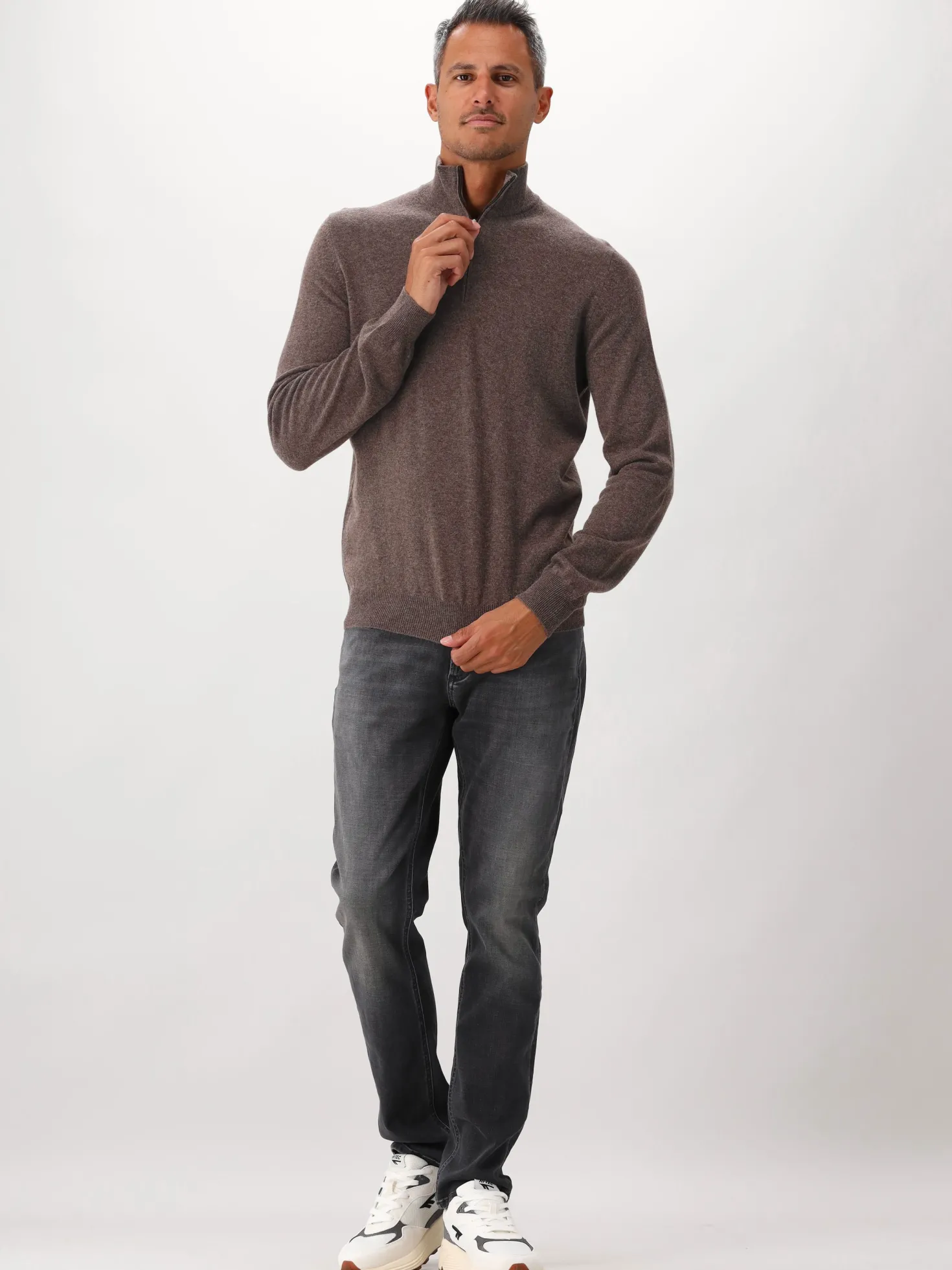 Gran Sasso Gebreide Trui Bruin Mock Zip