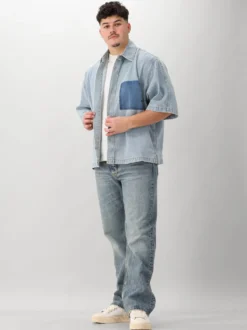 New Amsterdam Kortemouwen Overhemd Blauw