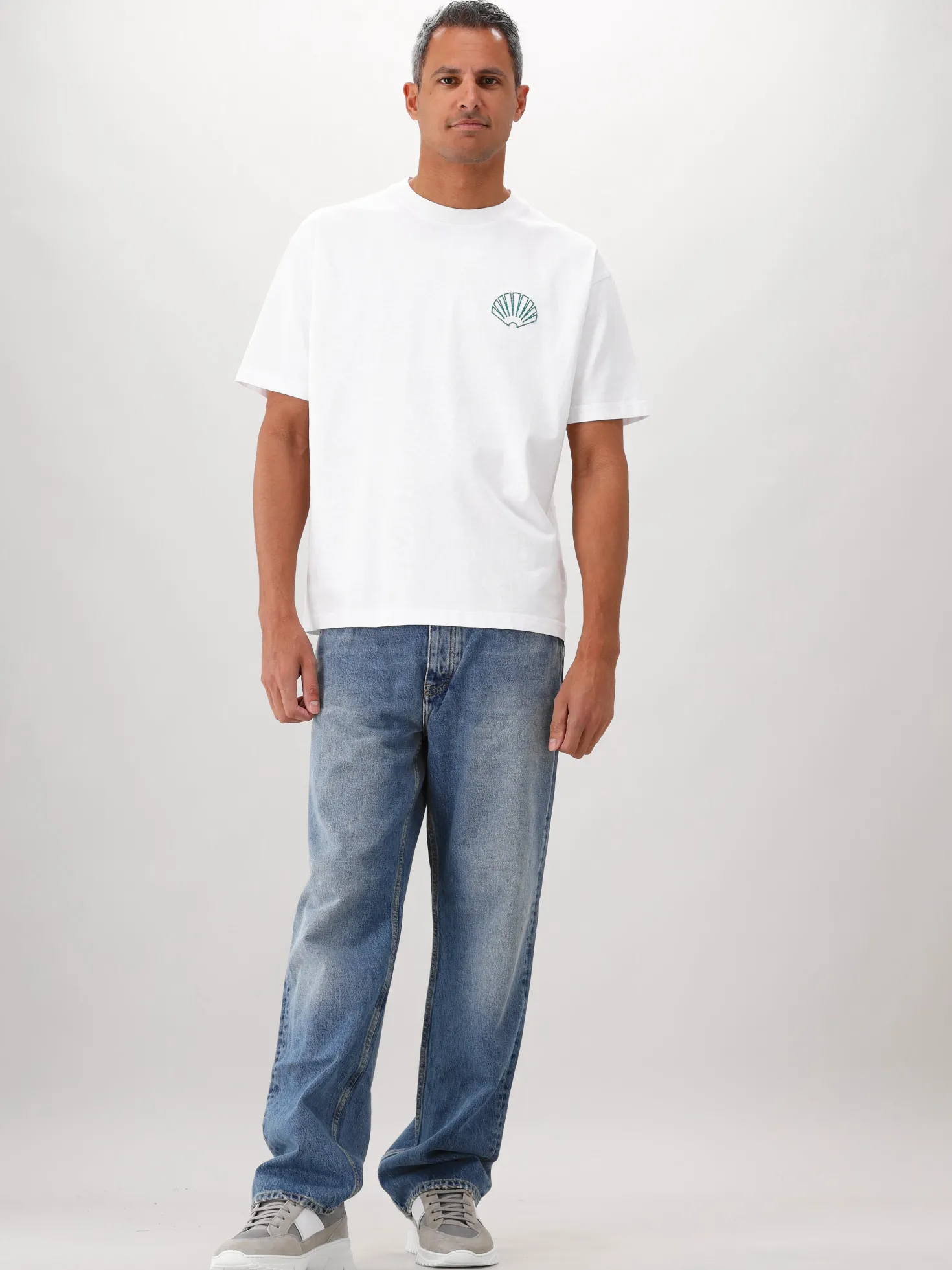 New Amsterdam T-Shirt Wit Logo Tee White Sea Green