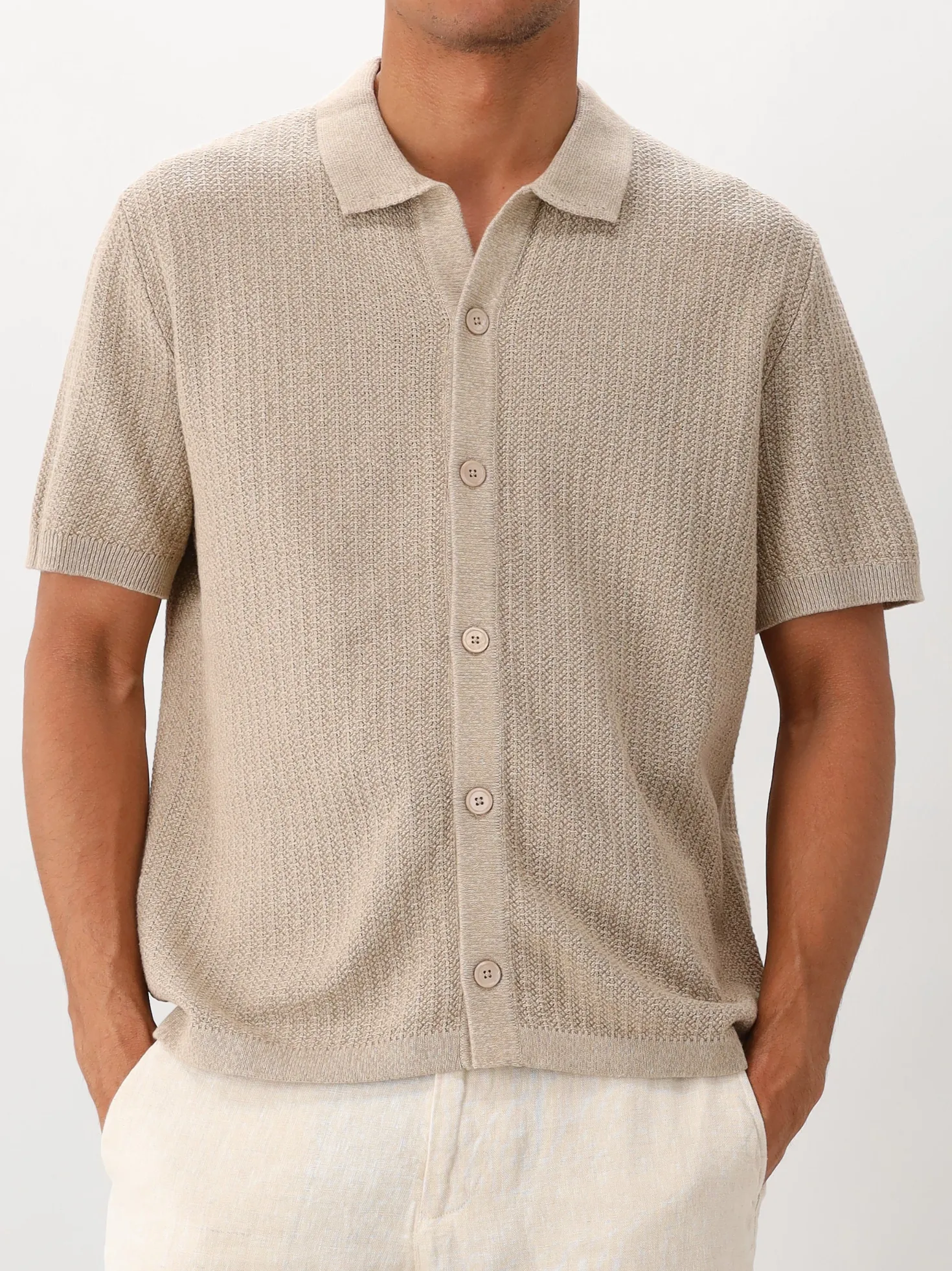 NN.07 Shortsleeve Overhemd Beige Ares Knit