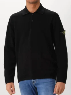 Stone IslandGebreide Longsleeve Polo Zwart