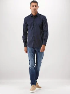 Xacus Overhemd Blauw Classic Shirt Slim Fit