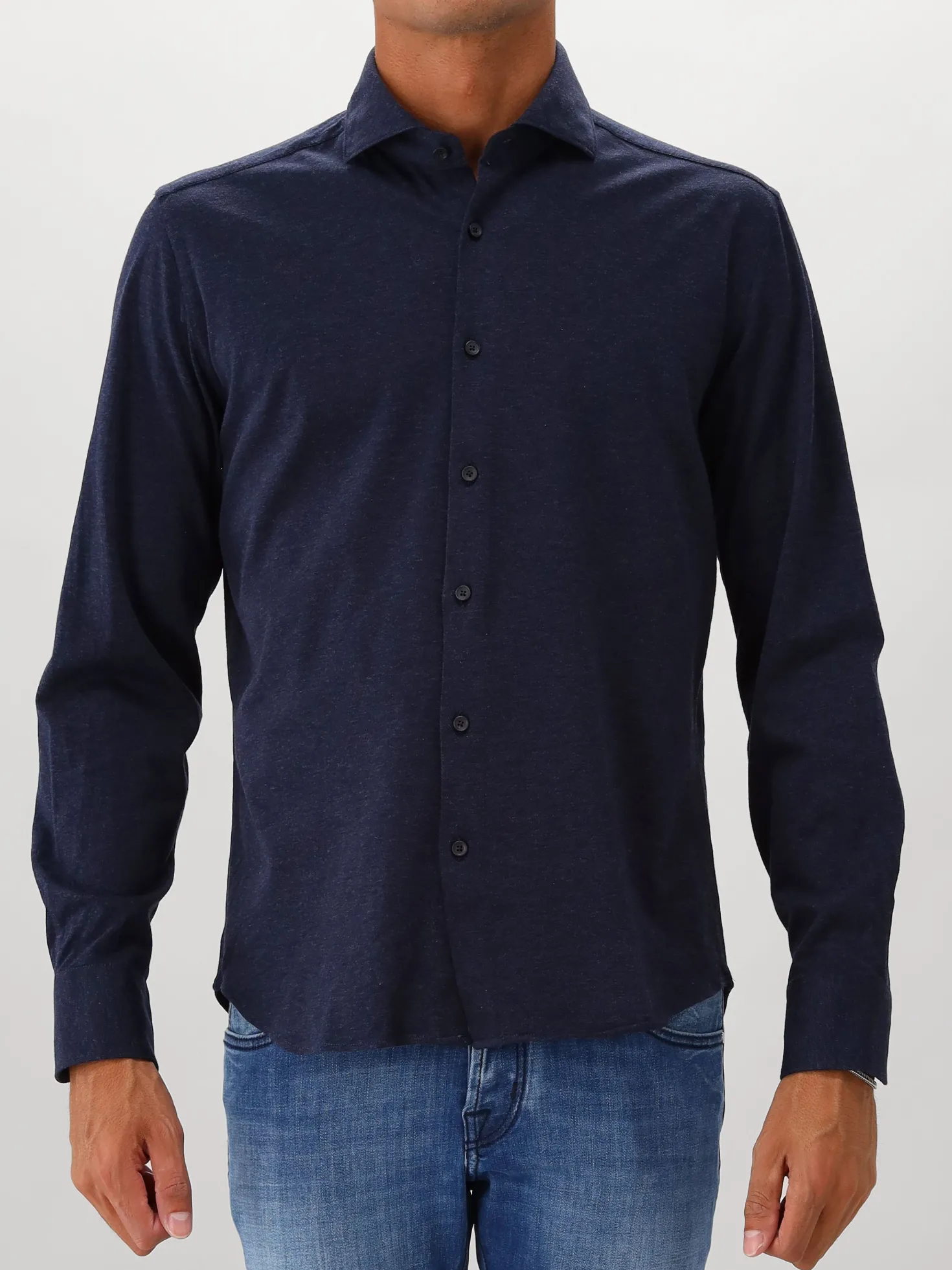 Xacus Overhemd Blauw Knitted Shirt Tailor Fit