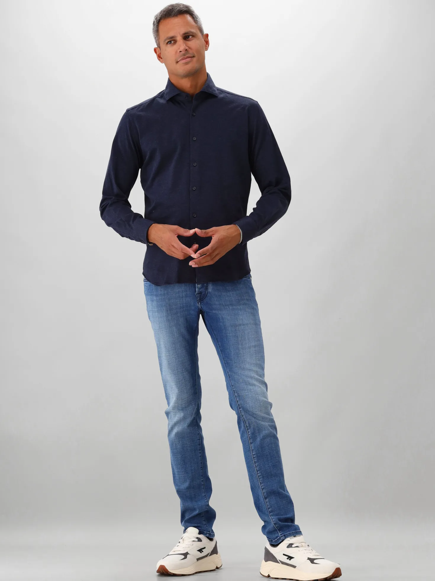 Xacus Overhemd Blauw Knitted Shirt Tailor Fit
