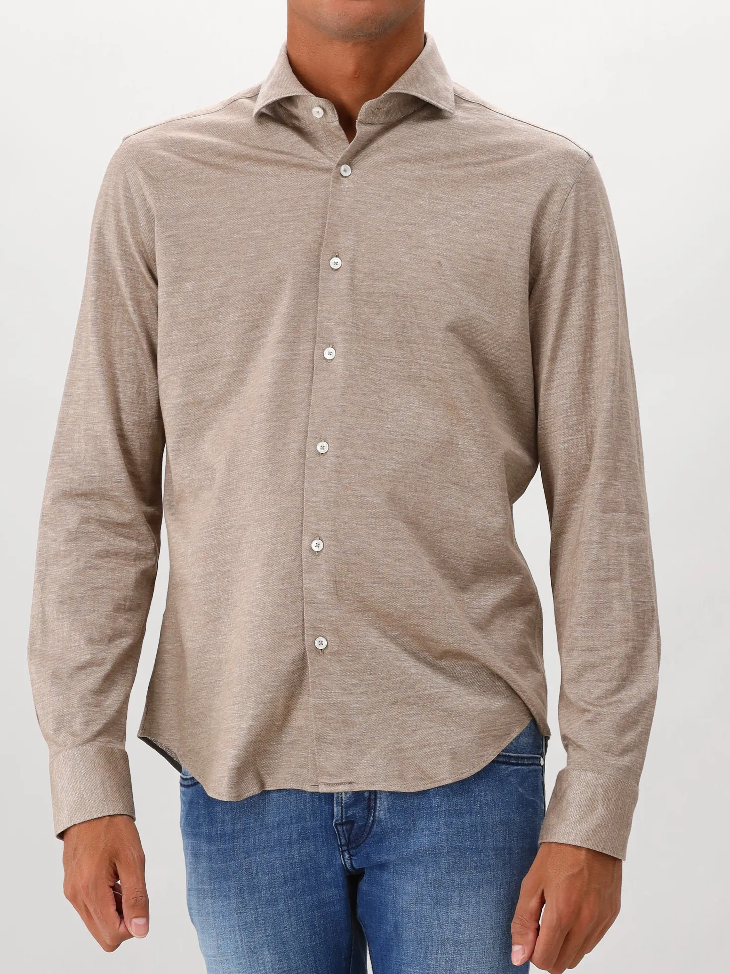 Xacus Overhemd Bruin Knitted Shirt Tailor Fit