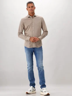 Xacus Overhemd Bruin Knitted Shirt Tailor Fit