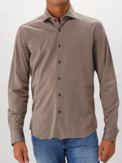 Xacus Overhemd Bruin Knitted Shirt Tailor Fit