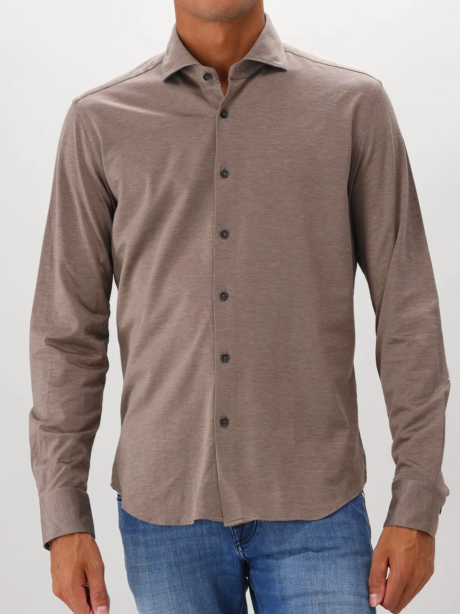 Xacus Overhemd Bruin Knitted Shirt Tailor Fit