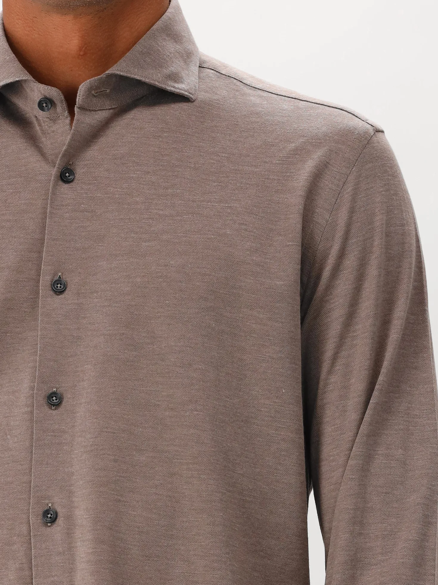 Xacus Overhemd Bruin Knitted Shirt Tailor Fit