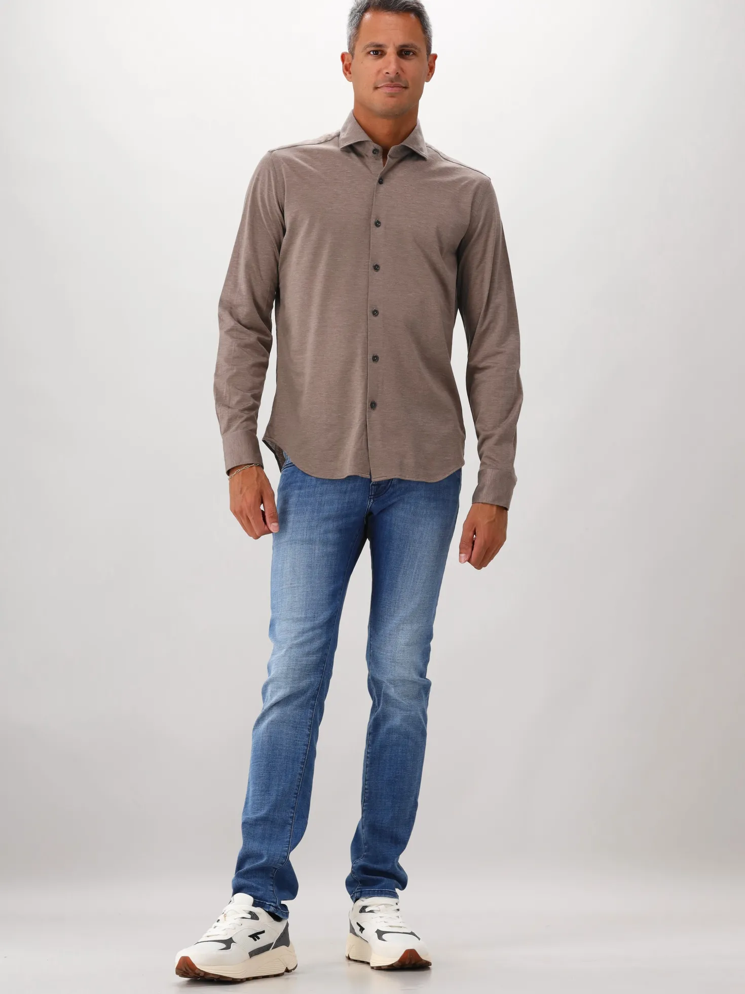 Xacus Overhemd Bruin Knitted Shirt Tailor Fit